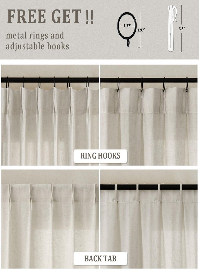 DUKIYO Linen Sheer Curtains 120 Inches Long for Living Dining Room Pinch Pleated Curtain Drape with Hooks Rings Back Tab Extra Long Greige Oatmeal Tan Beige Light Filtering 120 Inch Drapes 10FT 1 Panel - Image 3